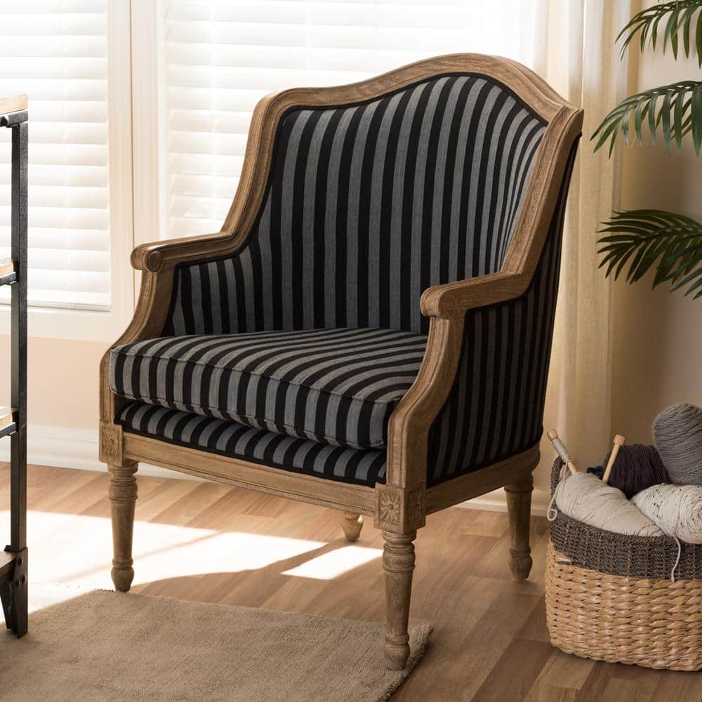 Charlemagne Striped Blue and Grey Traditional Accent Chair