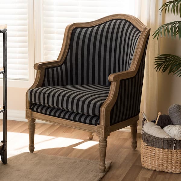 Baxton Studio Charlemagne Black Stripes Fabric Upholstered Accent Chair