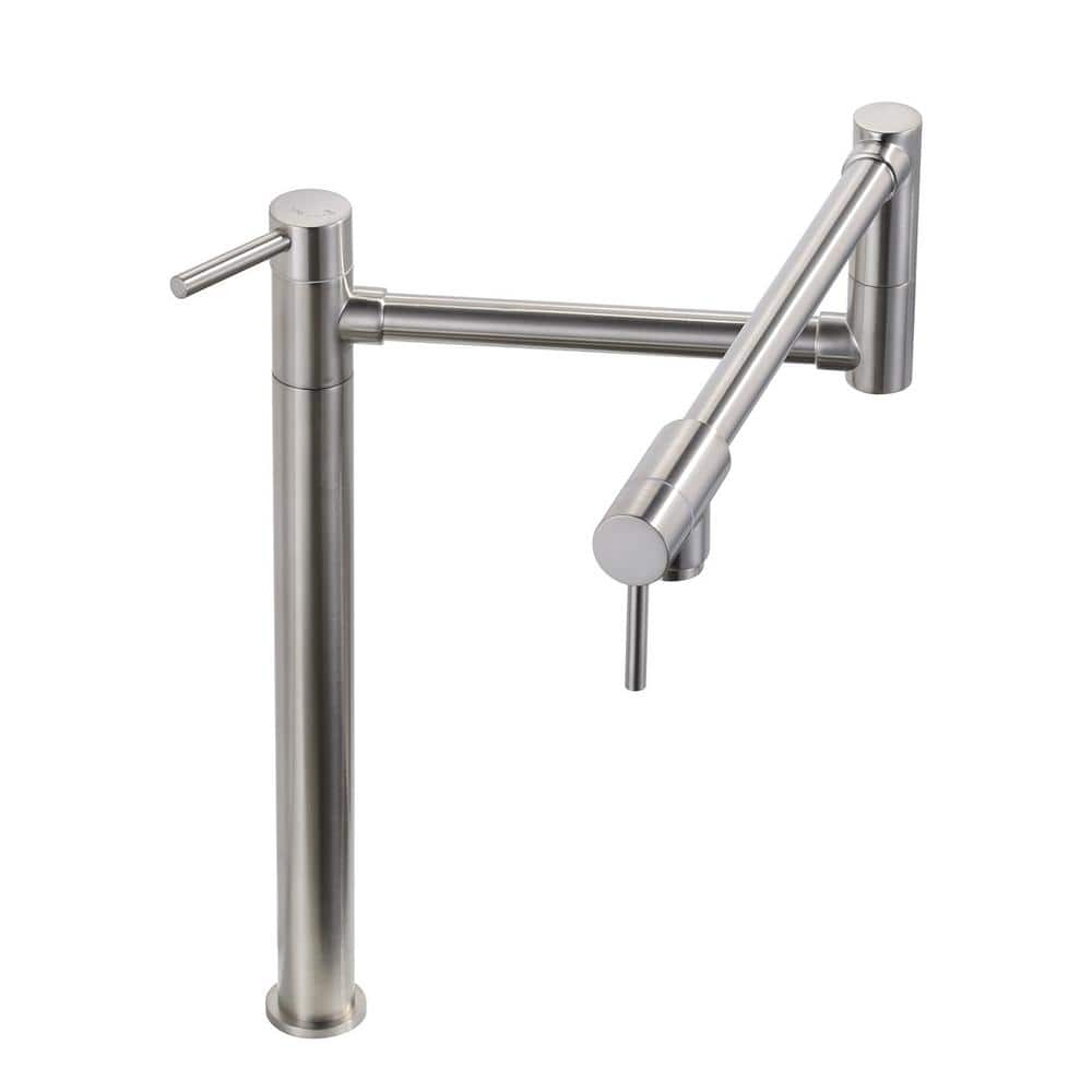 WOWOW Deck Mounted Pot Filler with Double Handle in Brushed Nickel