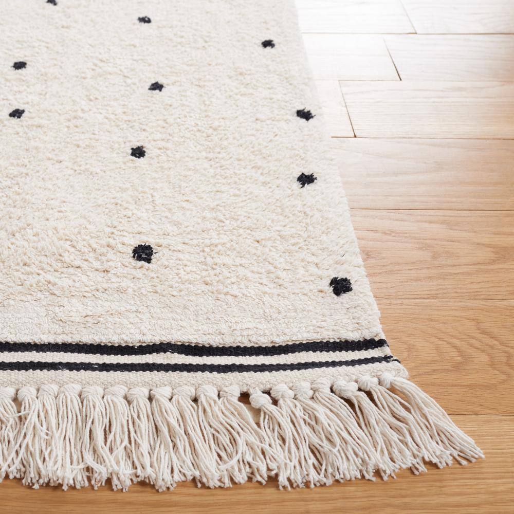 Ivory and Black Cotton Polka Dot Washable Square Rug, 6' x 6'