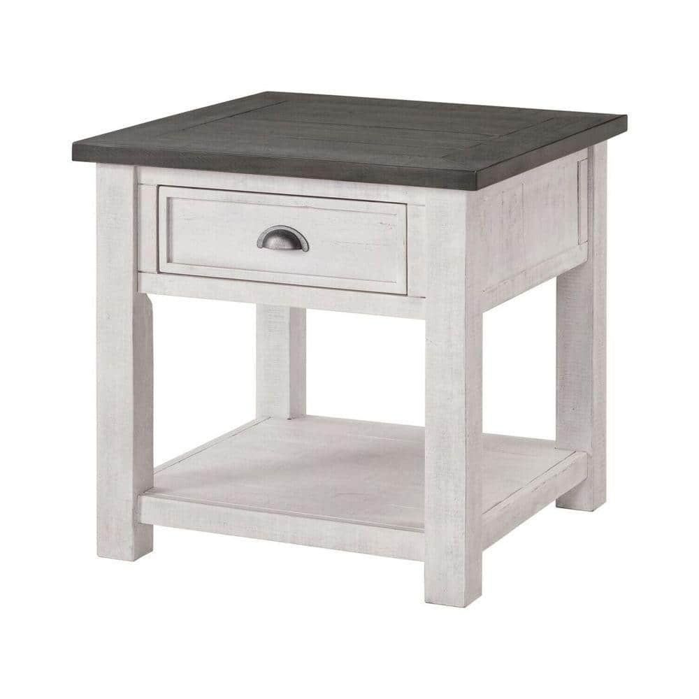 Benjara Coastal Style 24 in. H White and Gray Square Wooden End