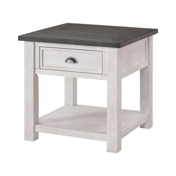 Benjara Coastal Style 24 in. H White and Gray Square Wooden End 