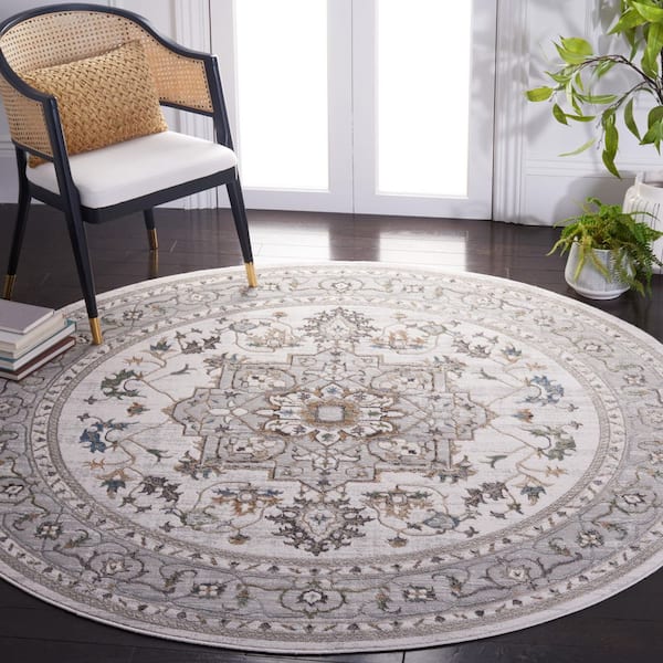Bel Air 3 ft. x 3 ft. Gray/Light Gray Floral Medallion Round Area Rug