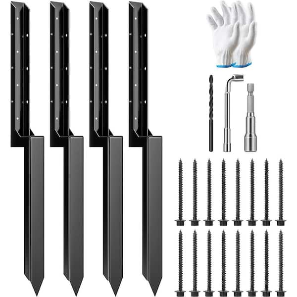 33.5 in. Steel Ground Spike with Gloves for Repairing Tilted or Broken Wood Post (4-Pack)