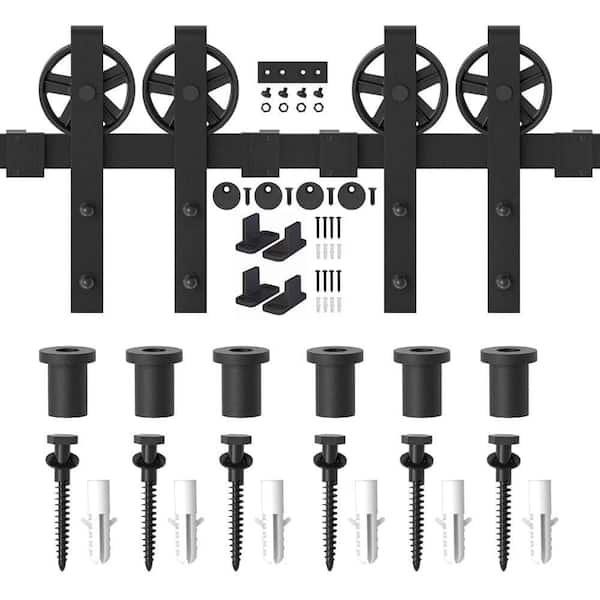 WINSOON 9 ft./108 in. Frosted Black Sliding Barn Door Track and Hardware Kit for Double Doors with Non-Routed Floor Guide