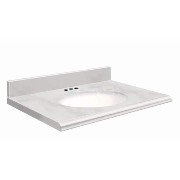 Transolid 37 in. W x 19 in. D Marble Vanity Top in White Carrara with White Basin