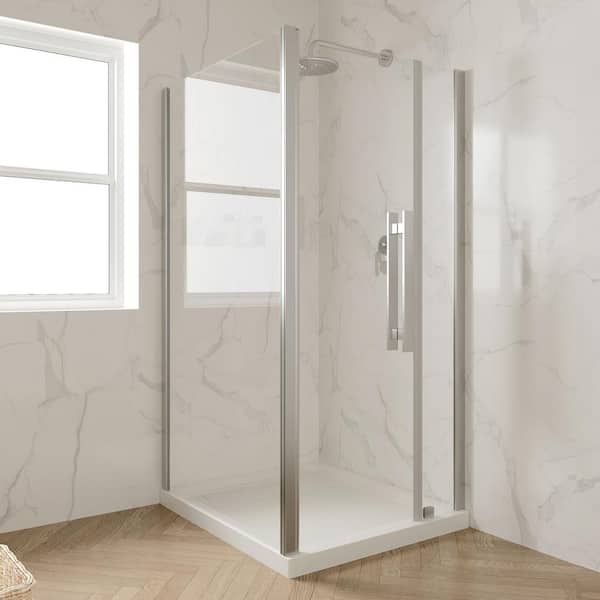 40-in L x 36-in W Alcove or Corner Shower Pan Base Rectangle with Hidden Side Drain, White Acrylic, Reversible Design