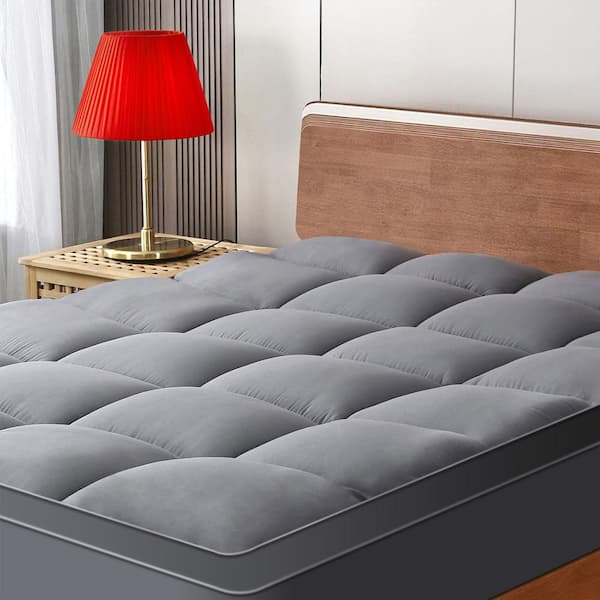 Gray Extra Thick Mattress Pad Cover Back 8-25" Elastic Deep Pocket Down Alternative Full Mattress Topper