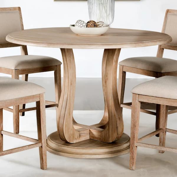 Espica Distressed Natural Rubber Wood 54 in. Tulip Pedestal Base Counter Height Dining Table (Seats 4)