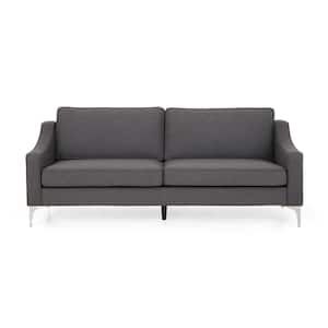 Cambria 84.5 in. Dark Granite Solid Fabric 3-Seats Lawson Sofa with Removable Cushions
