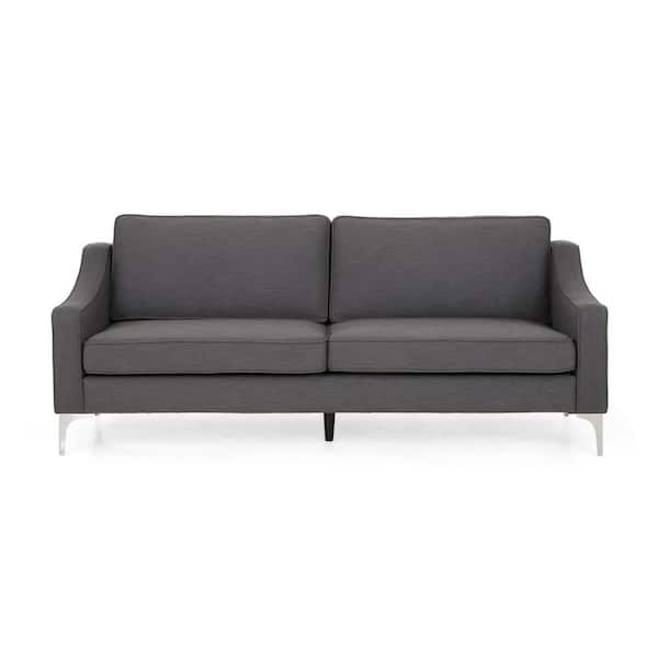 Noble House Cambria 84.5 in. Dark Granite Solid Fabric 3-Seats Lawson Sofa with Removable Cushions