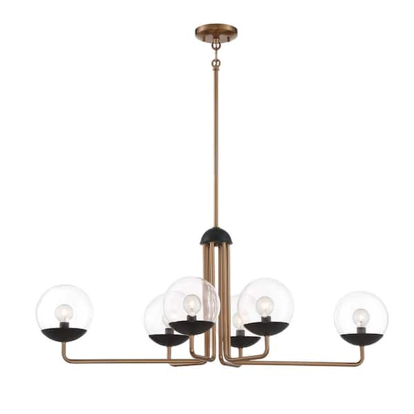 George Kovacs Outer Limits 6-Light Painted Bronze Isl and Chandelier with Clear Glass Globe Shades