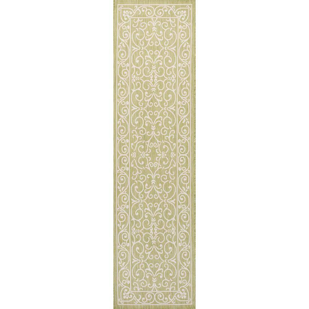 Charleston Green and Cream Filigree Indoor/Outdoor Runner Rug
