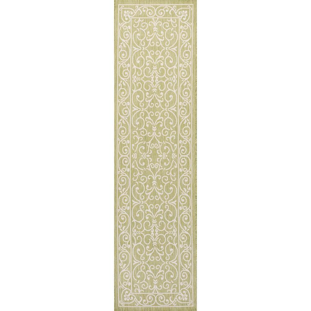Green and Cream Synthetic Flat Woven Runner Rug