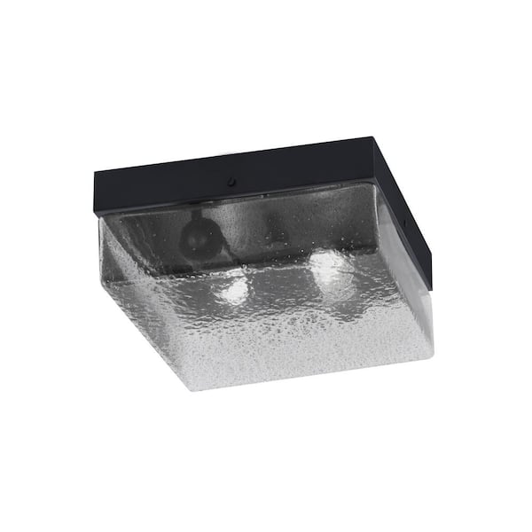 Unbranded Ashland 10 in. 2 Light Matte Black Flush Mount with Smoke Bubble Glass Shade No Bulbs Included