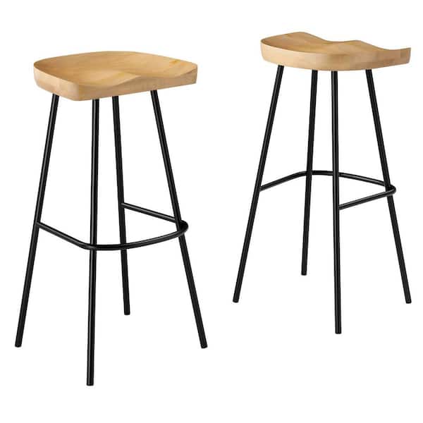 MODWAY Concord 31.5 in. in Oak Backless Wood Bar Stools - Set of 2