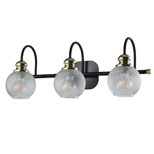 Austin 9.06 in. 3-Light Dimmable Black/Gold Wall Sconce