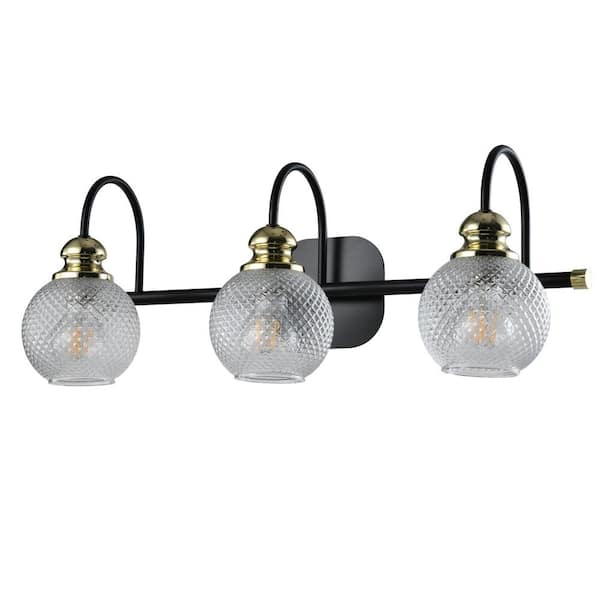 Maxax Houston 22.44 in. 3-Light Dimmable Black/Gold Wall Sconce