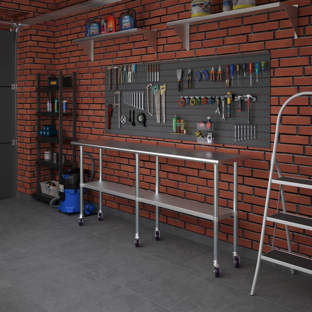 84" Stainless Steel Work Table with Galvanized Undershelf and Casters