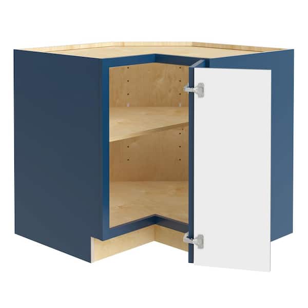 Franklin 36 in. W x 24 in. D x 34.5 in. H Assembled Plywood Corner Easy Reach Base Kitchen Cabinet in Vessel Blue RH