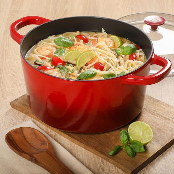 3 qt. Enameled Cast Iron Dutch Oven With Borosilicate Lid in Red