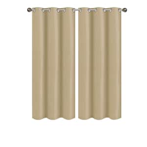 Madonna Beige Solid Polyester Thermal 38 in. W x 63 in. L Grommet Blackout Curtain Panel (Set of 2)