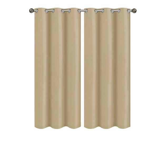 J&V TEXTILES Madonna Beige Solid Polyester Thermal 38 in. W x 63 in. L Grommet Blackout Curtain Panel (Set of 2)