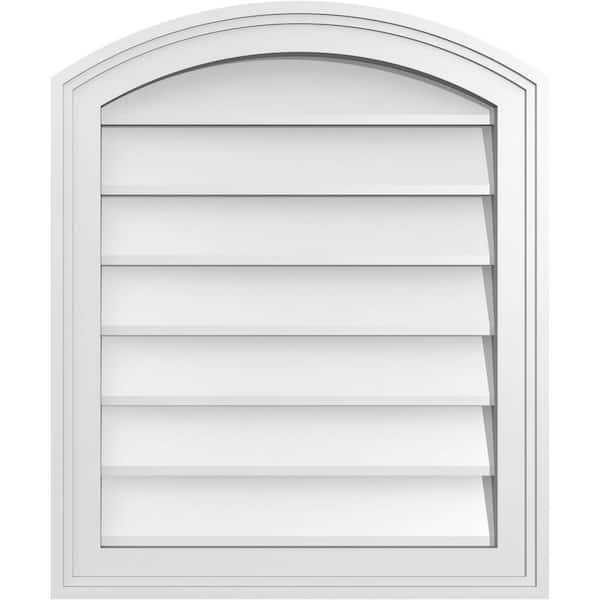 Ekena Millwork 20" x 24" Arch Top Surface Mount PVC Gable Vent: Functional with Brickmould Frame
