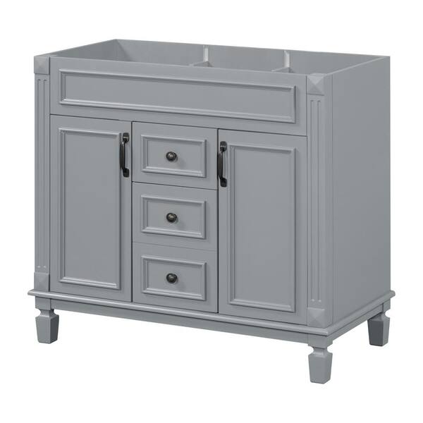 FUNKOL 35.9 x 17.9 x 34 In. Gray Vertical Bathroom Cabinet with 2 Drawers and 2 Soft Close Doors, Top Sink Not Included
