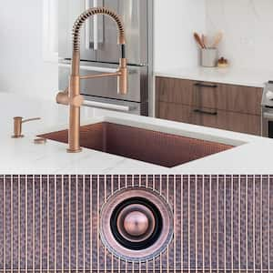 Luxury 33 in. Drop-In or Undermount Single Bowl 12-Gauge Dark Patina Copper Kitchen Sink with Grid and Disposal Flange