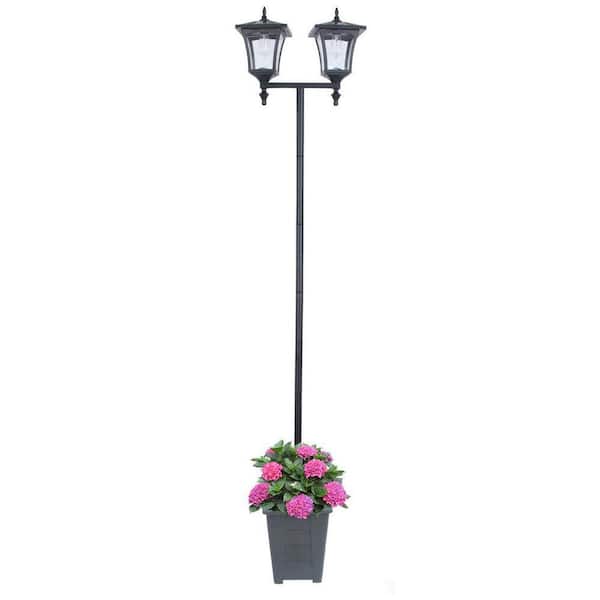 2-Head Solar Pole Light, 68.9" Solar Lamp Post Light with Planter