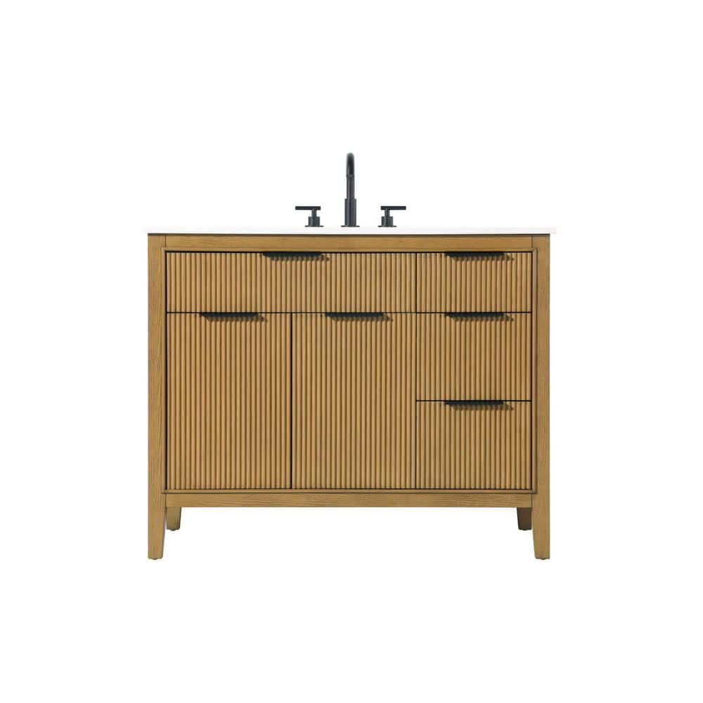 42 in. Single Sink Freestanding Honey Teak Bath Vanity with Marble White Engineered Marble Top price history on PriceWatchPro