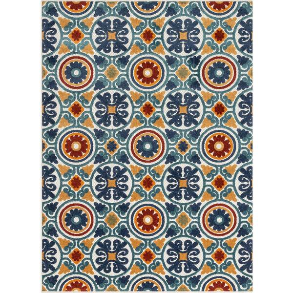 Well Woven Dorado Audun Modern Blue 5 ft. 3 in. x 7 ft. 3 in. Geometric High-Low Indoor/Outdoor Area Rug