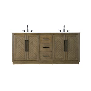 72 in. Double Sink Hazel Oak Bath Vanity with White Engineered Marble Top
