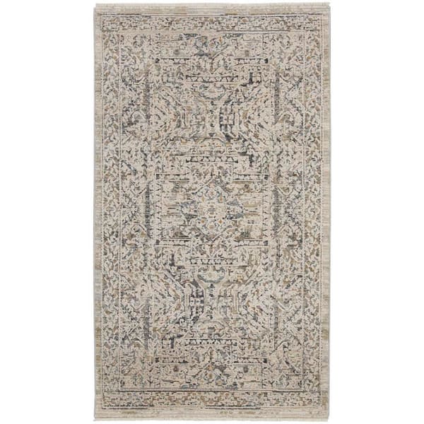 Nourison Lynx Ivory/Grey/Blue 3 ft. x 5 ft. All-Over Design Transitional Area Rug