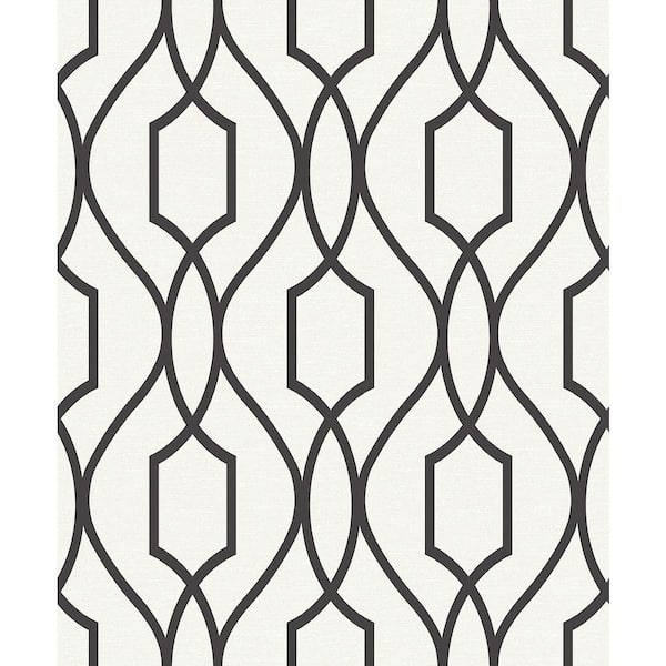 Advantage Evelyn Black Trellis Silver Wallpaper Sample