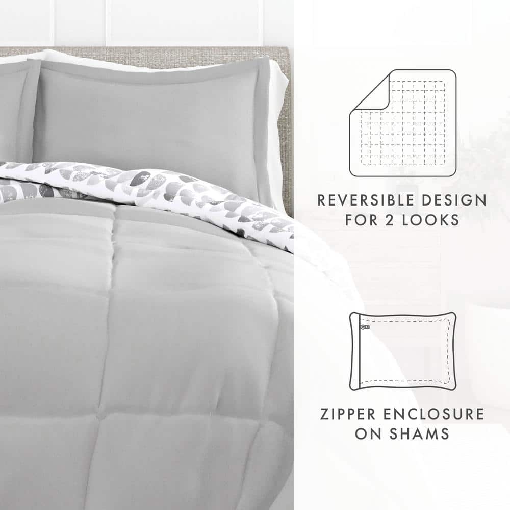 Full Gray Reversible Down Microfiber Comforter Set