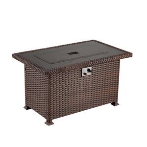 50 in. Brown Wicker 50,000 BTU Outdoor Fire Pit Table CSA Certification and Aluminum Tabletop