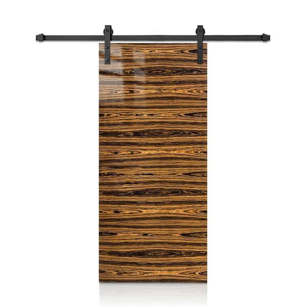 CALHOME 32 in. x 80 in. Walnut High Glow Smooth Flush Hollow Core Veneer Composite Interior Sliding Barn Door with Hardware Kit