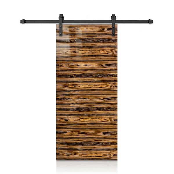 CALHOME 30 in. x 84 in. Walnut High Glow Smooth Flush Hollow Core Veneer Composite Interior Sliding Barn Door with Hardware Kit