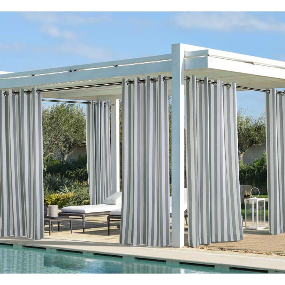 Alloy Grey Striped Outdoor Grommet Room Darkening Curtain - 50 in. W x 84 i