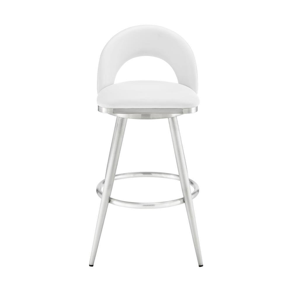 Lottech 34" White Faux Leather & Chrome Swivel Bar Stool