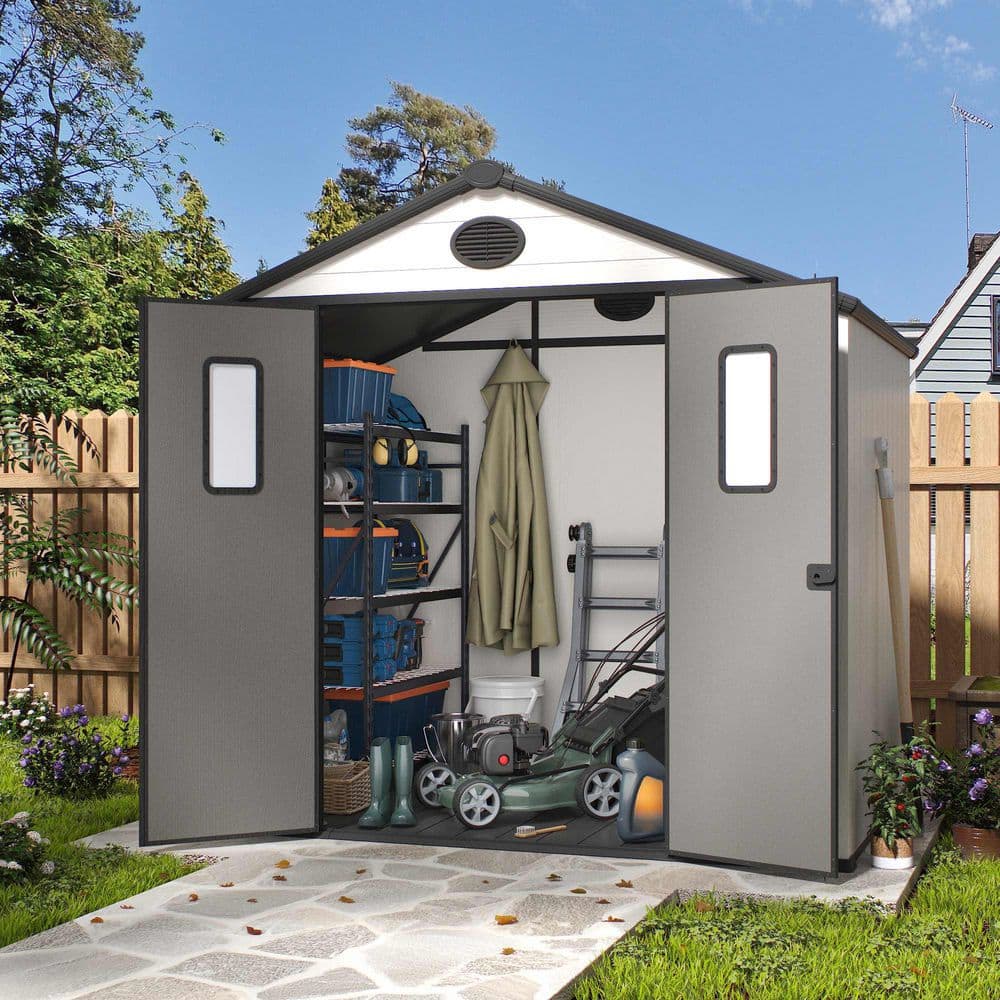 LATTOY 8 ft. W x 6 ft. D Outdoor Storage Resin Garden Shed for