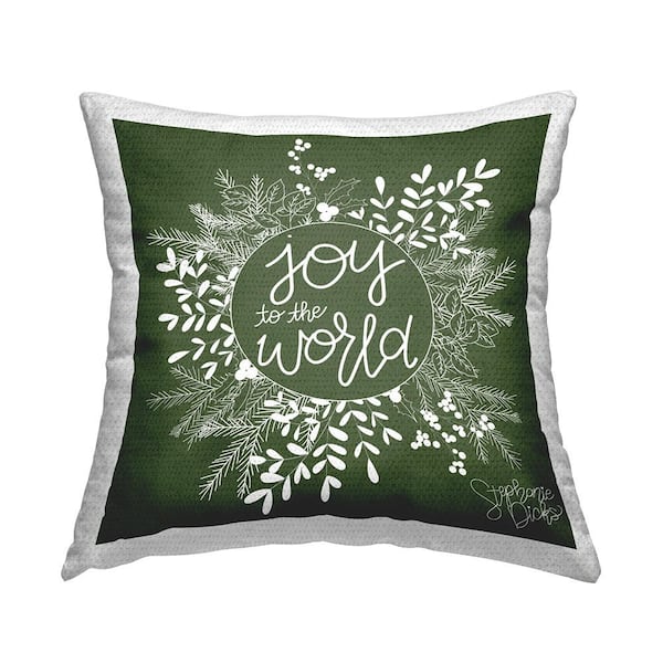 Stupell Industries Joy To The World Herbal Wreath Green Square Outdoor Throw Pillow