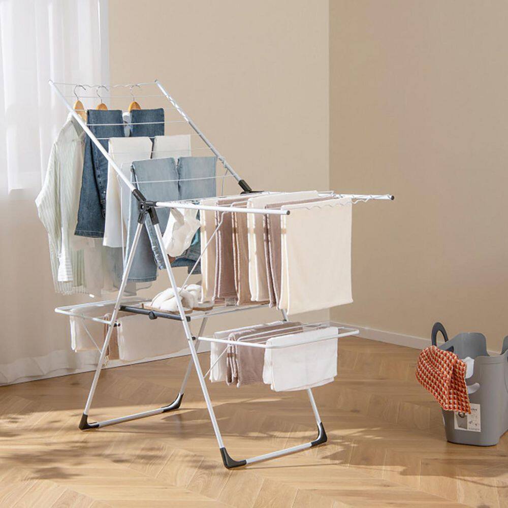 Panasonic Drying Rack Boyel Living White 57 in. W x 23 in. D x 37.5 in. H Metal Free Standing ...