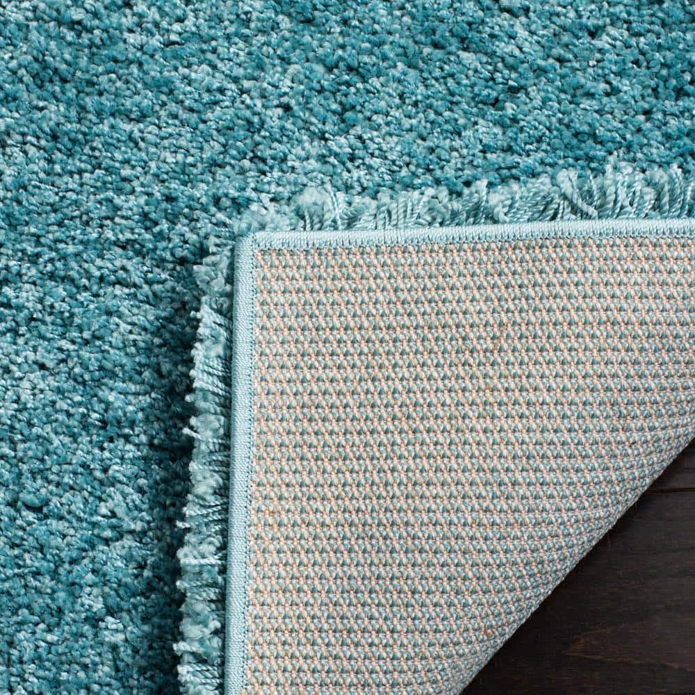 Aqua Blue Tufted Shag Rectangular Rug, 10' x 14', Easy Care Handmade