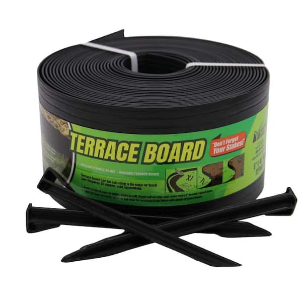 Master Mark Terrace Board 5 in. x 40 ft. Black Landscape Lawn Edging with Stakes