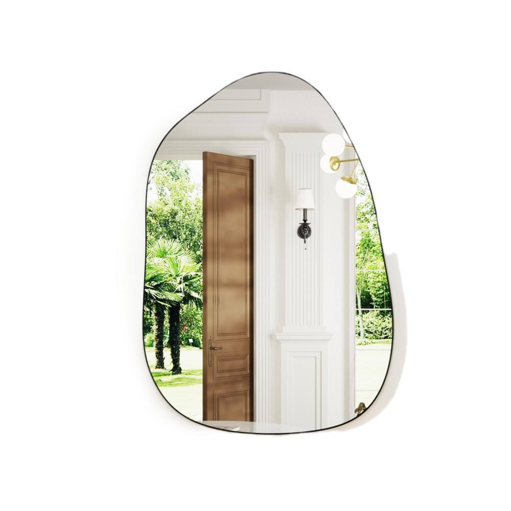 19 in. W x 27 in. H Irregular Oval Wall Metal Framed, Bathroom Vanity Mirror, in Black, for Bedroom, Living Room price history on PriceWatchPro