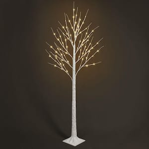6 ft. White Pre-Lit LED Birch Tree Artificial Christmas Tree with 72 Warm White LED Light