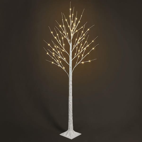 6 ft. White Pre-Lit LED Birch Tree Artificial Christmas Tree with 72 Warm White LED Light